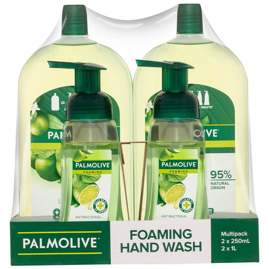 Palmolive Foaming Hand Wash 2 x 250ml Pump + 2 x 1L Lime & Mint Antibacterial - Auzzistore