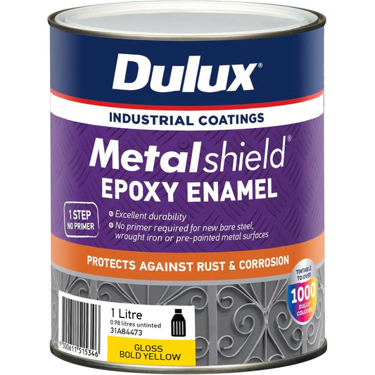 Dulux Metalshield Epoxy Enamel Gloss Paint 1L Bold Yellow Durable Finish