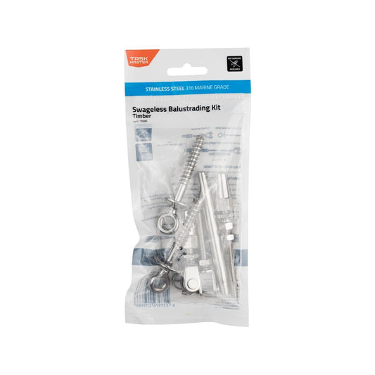 Taskmaster 316 Stainless Steel Swageless Timber Lag Screw Balustrading Kit - 94mm x 210mm - Rust Resistant - Easy Installation