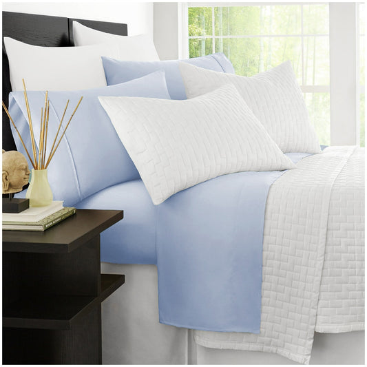 Ramesses 2000 Thread Count Bamboo Single Sheet Set Steel Blue - Auzzistore