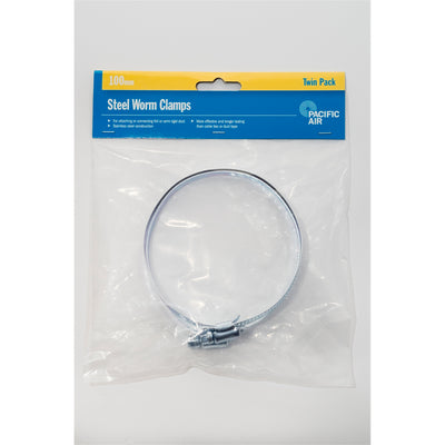 Pacific Air 100mm Stainless Steel Worm Clamp 2 Pack Easy Seal