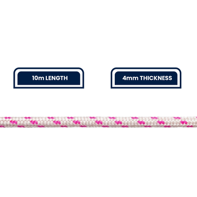 Grunt 4mm x 10m Safety Rope - White Pink Blue Tracer - Durable High Visibility