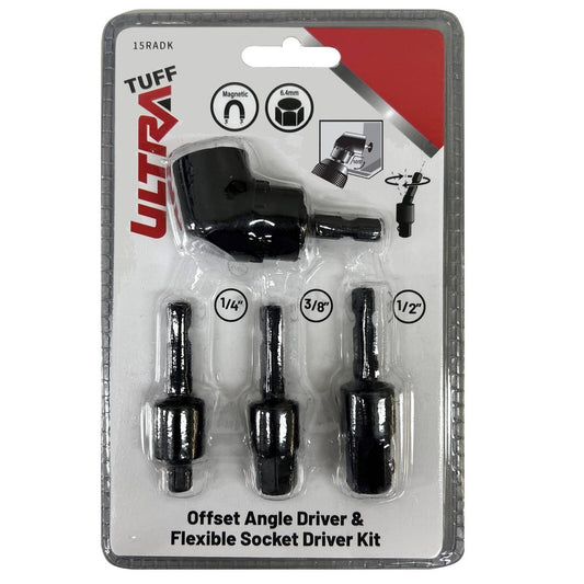 Ultra Tuff Angle Driver & Adjustable Socket Adaptor Kit - 105-Degree - Black - Auzzistore