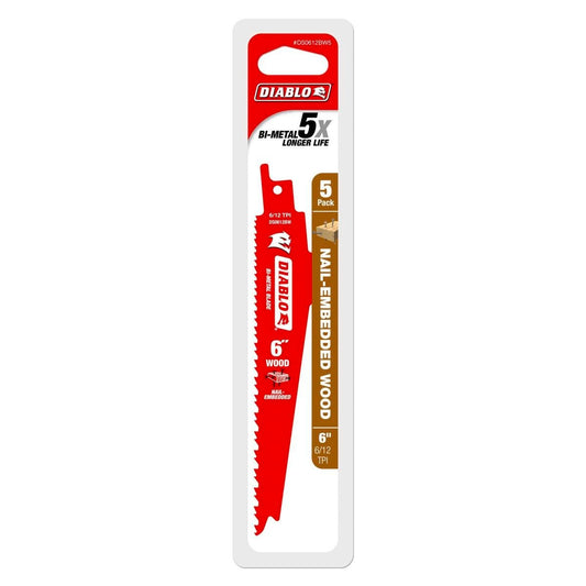 Diablo Reciprocating Saw Blades - 6" - Bi-Metal - Nail Embedded Wood - 5 Pack