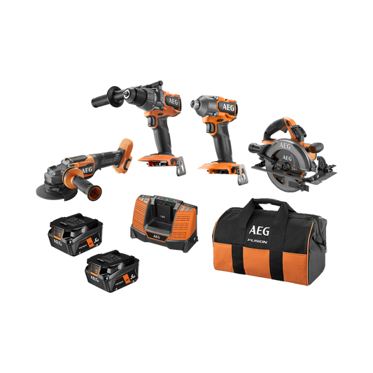 AEG 18V Fusion 4 Piece 5.0Ah Force Kit - Heavy-Duty Power Tools Set