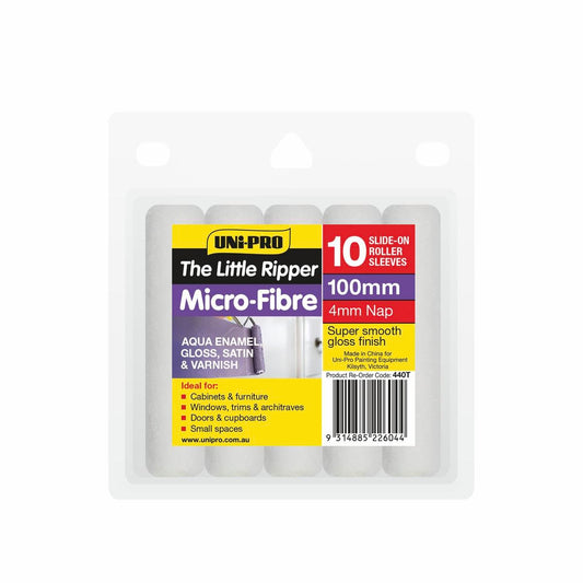 UNi-PRO Microfibre Mini Roller Covers 100mm 10 Pack 4mm Nap - Auzzistore