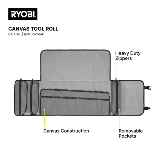 Ryobi Traxx Canvas Tool Roll - 225mm x 40mm x 340mm - Organises Hand Tools – view 2 - Auzzistore
