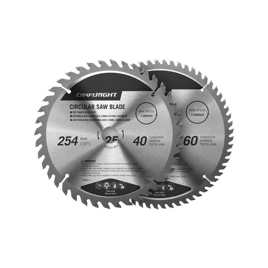 Craftright 254mm Circular Saw Blade Set - 40 & 60 Tct - 2 Pack - Timber & Plastic Cutting
