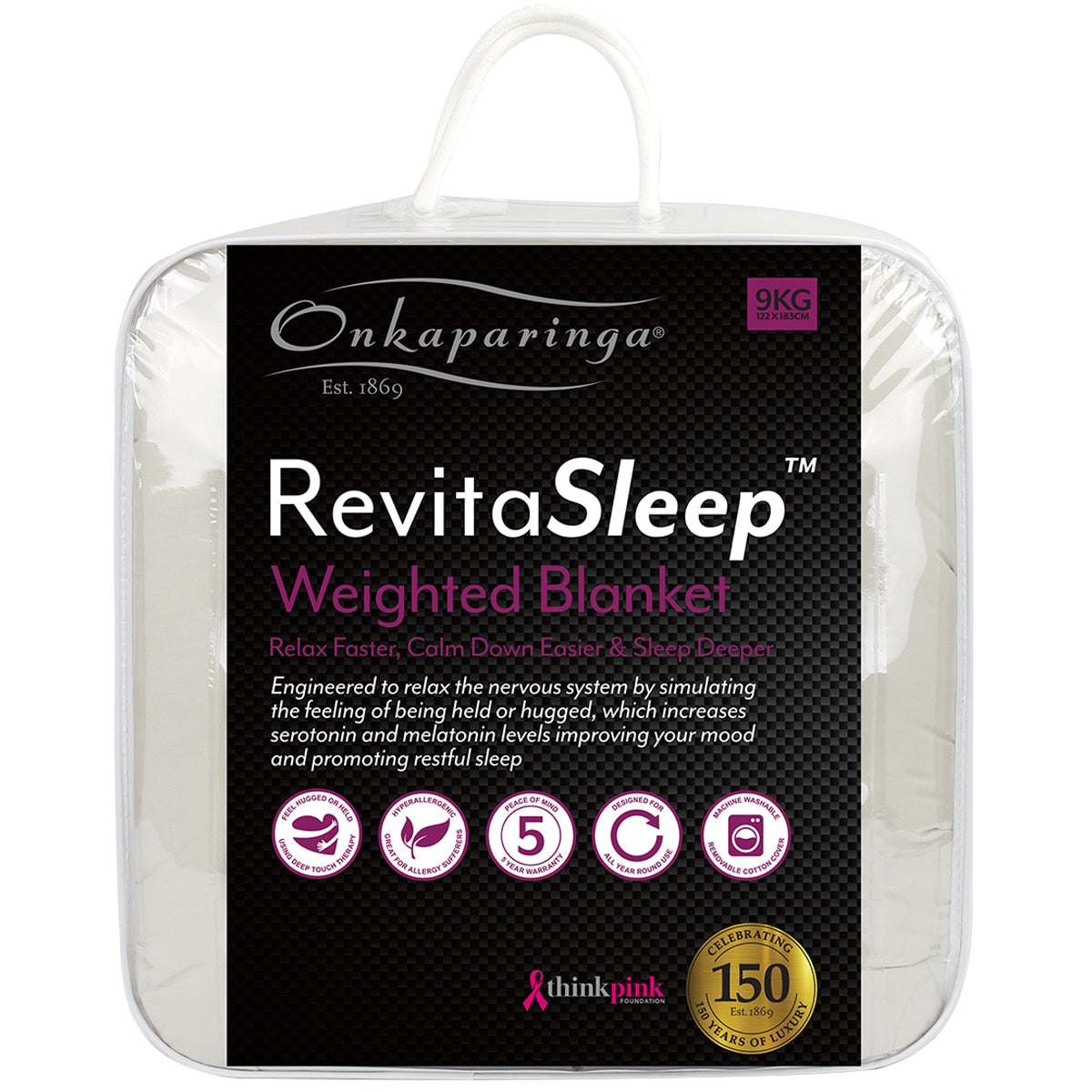 Onkaparinga Weighted Blanket 9kg Oatmeal, Hypoallergenic, Removable Cover, 1220x1830mm