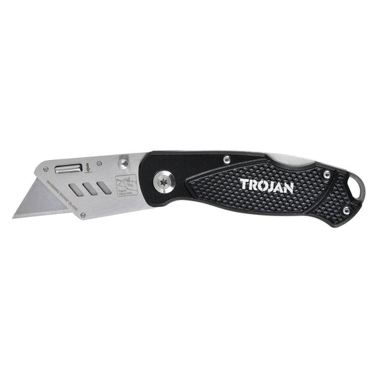 Trojan Folding Utility Knife - Compact Design - 5x SK5 Steel Blades - 150mm x 25mm x 190mm – view 2 - Auzzistore