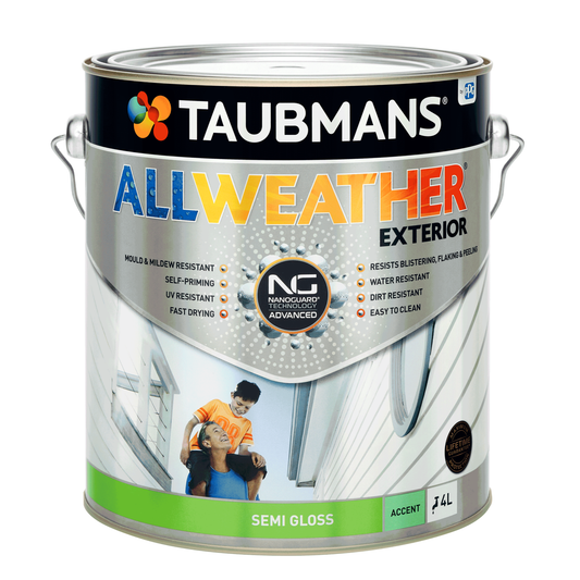 Taubmans 4L Accent Semi Gloss All Weather Exterior Paint - Mould Resistant - Fast Drying - Auzzistore