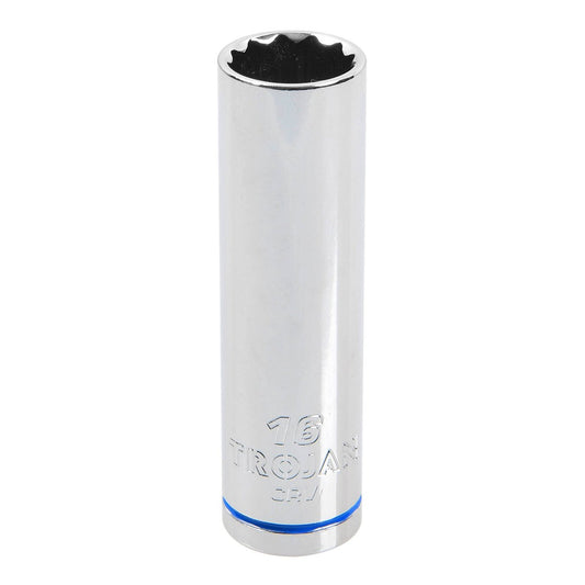 Trojan 16mm Deep Socket 1/2" Drive - Chrome Vanadium - Durable - 12-Point - Auzzistore