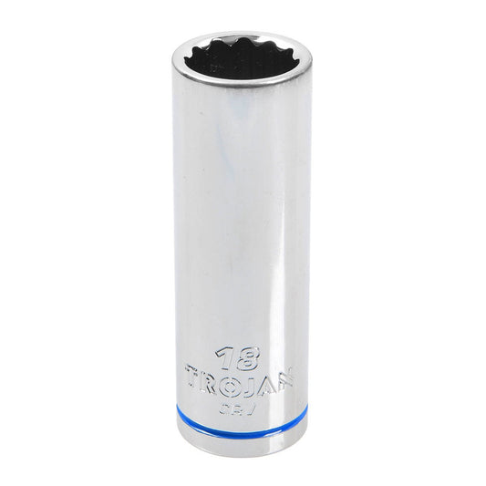Trojan 18mm Deep Socket 1/2" Drive - Polished Chrome Vanadium - Durable - Auzzistore