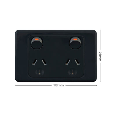 Deta Double Power Point - Black - 250V - Polycarbonate - Durable
