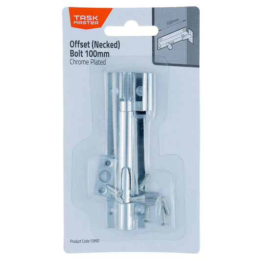 Taskmaster Chrome Plated Offset Necked Barrel Bolt 100mm - Solid Brass - Auzzistore