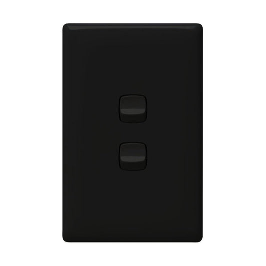 HPM Linea Wall Switch - 2 Gang - Black Plastic - Low Profile Design - Auzzistore