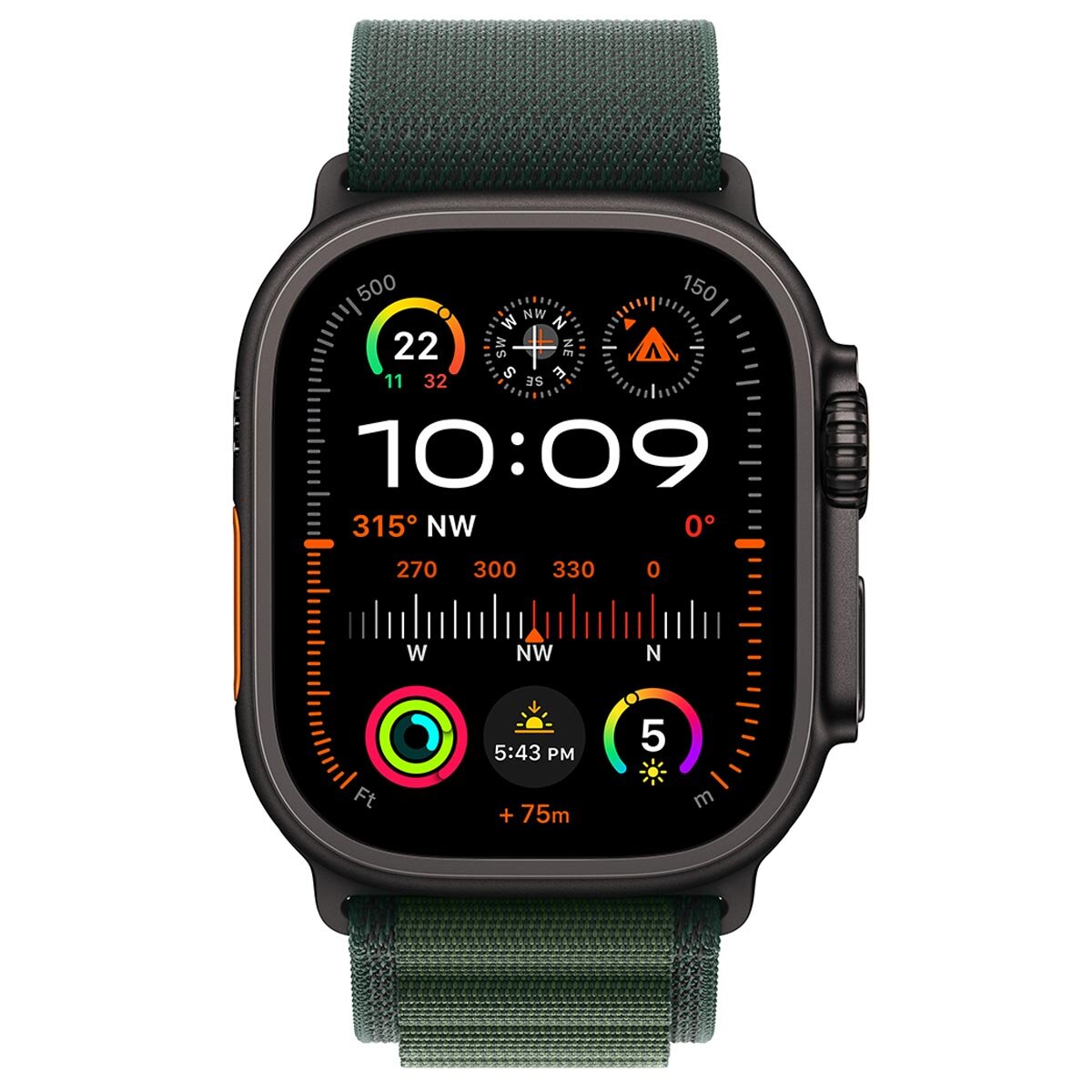 Apple Watch Ultra 2 GPS + Cellular 49mm Black Titanium Case With Dark Green Alpine Loop Medium