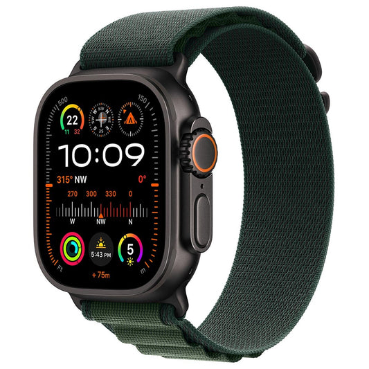 Apple Watch Ultra 2 GPS + Cellular 49mm Black Titanium Case With Dark Green Alpine Loop Large