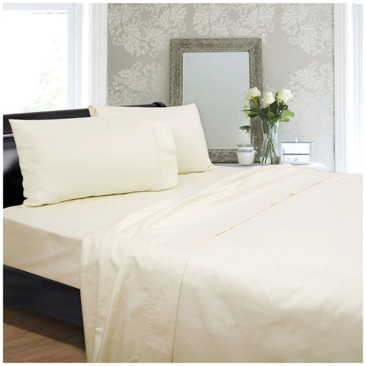 Ramesses 1350 Thread Count Diamond Check Cotton Sateen King Sheet Set Cream