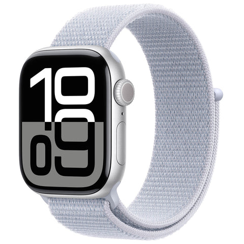 Apple Watch Series 10 GPS 46mm Silver Aluminium Case with Blue Cloud Sport Loop - Auzzistore