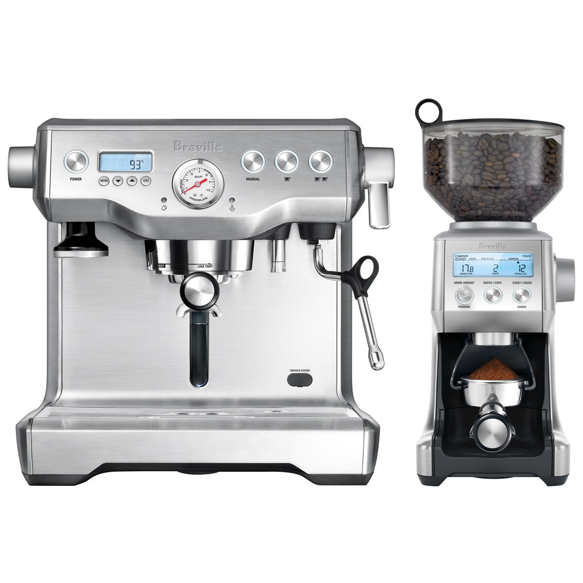 Breville Dynamic Duo BEP920BSS Espresso Machine with Dual Boiler Heating System, Smart Grinder Pro, LCD Screen, and Manual Milk Texturing