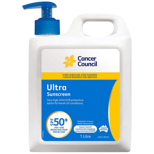 Cancer Council Ultra Sunscreen SPF 50+ 1L - Water Resistant, Fragrance Free