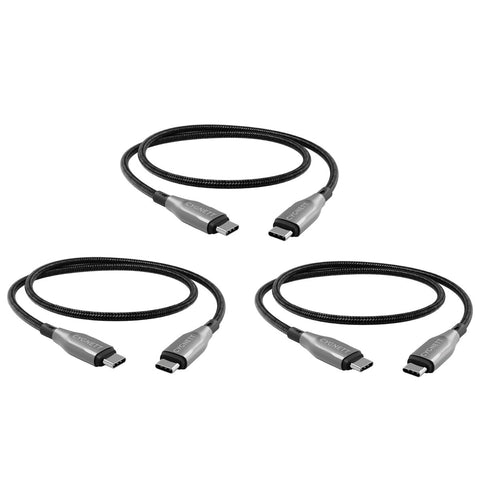 Cygnett Armoured USB-C to USB-C 2.0 Cable 1M Triple Pack Black 3A/100W Fast Charging - Auzzistore