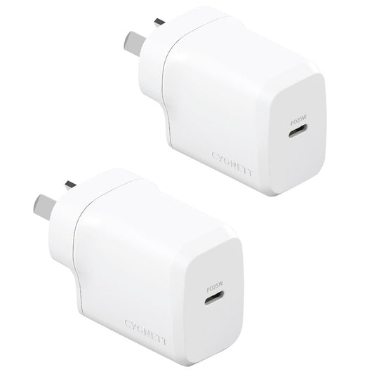 Cygnett Powerplus 25W USB-C Wall Charger Twin Pack White - Fast Charging, Compact Design
