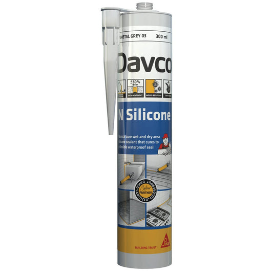 Sika Davco Neutral Cure N Silicone Sealant 300ml Gunmetal - Mould Resistant, Waterproof