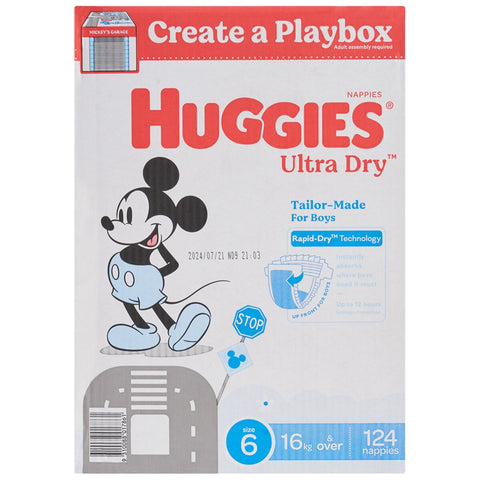 Huggies Boys' Ultra Dry Nappies Size 6 Junior (16kg And Over) 124 Nappies - Auzzistore