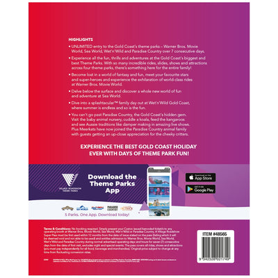 Village Roadshow Super Pass 7 Days 4 Parks Family Theme Park Ticket