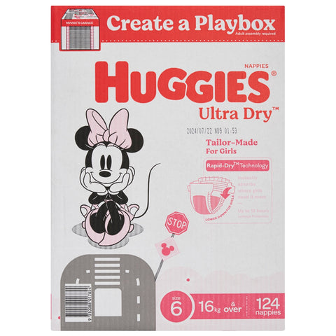 Huggies Girls' Ultra Dry Nappies Size 6 Junior (16kg+) 124 Nappies - Auzzistore