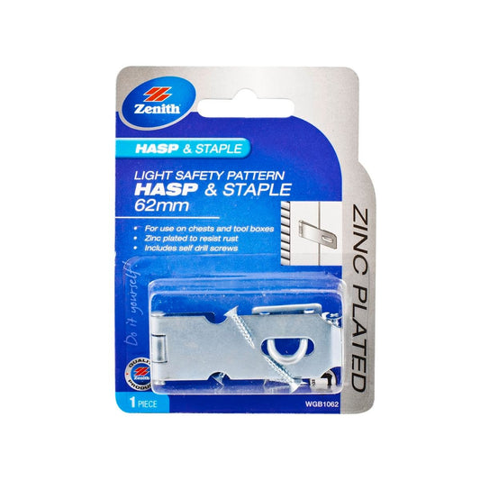 Zenith Hasp and Staple - 62mm - 1 Pack - Zinc Plated - Light Duty - Auzzistore