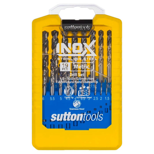 Sutton Tools 19 Pce Metric Inox Drill Set - M2 HSS - Yellow - 114mm x 40mm x 165mm - Auzzistore