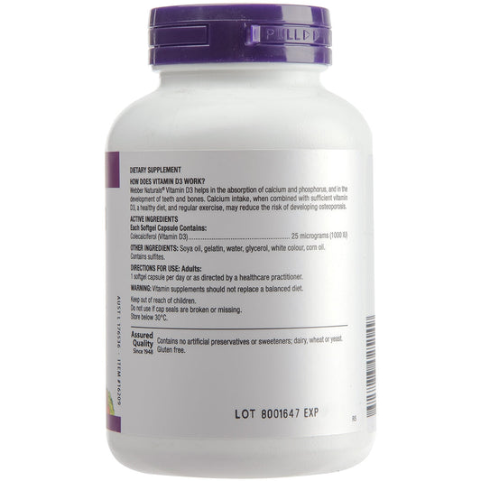 Webber Naturals Vitamin D3 1000IU 250 Capsules – view 2