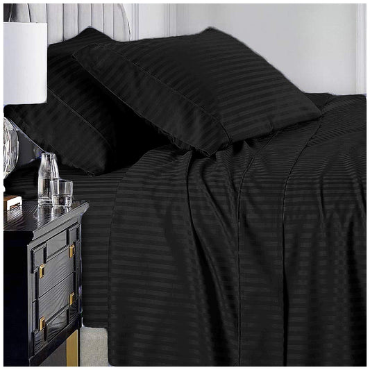 Ramesses 1000 Thread Count Pima Cotton Narrow Stripe Queen Sheet Set Black - Auzzistore