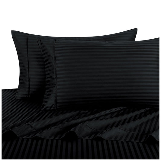 Ramesses 1000 Thread Count Pima Cotton Narrow Stripe Queen Sheet Set Black – view 2 - Auzzistore
