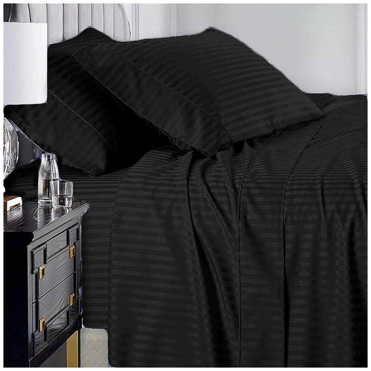 Ramesses Black Narrow Stripe King Bed Sheet Set in American Pima Cotton 1000TC