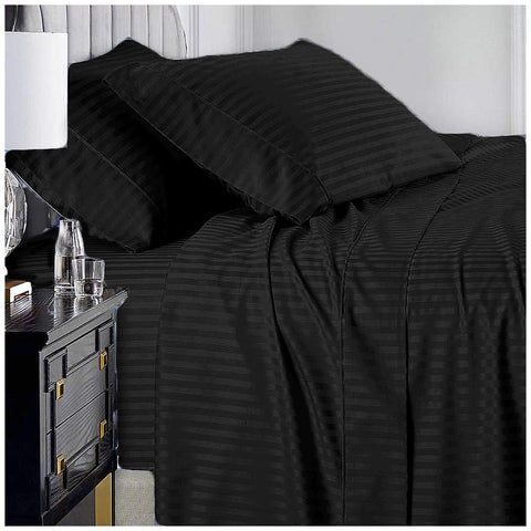 Ramesses Black Narrow Stripe King Bed Sheet Set in American Pima Cotton 1000TC