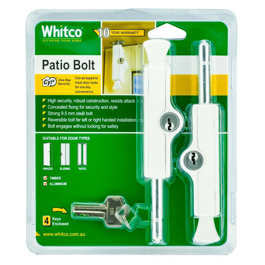 Whitco Patio Bolt - 2 Pack - Solid Zinc - High Security - Auzzistore