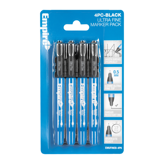 Empire Ultra Fine Black Marker 4 Pack - 0.5mm Tip - Smear-Resistant - Black - Auzzistore