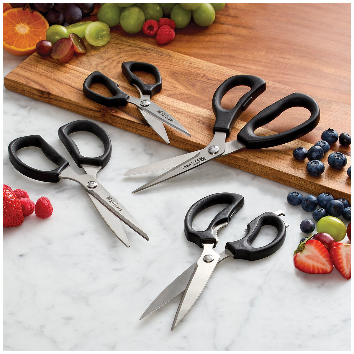 Sabatier 4-Piece Kitchen Shear Set – Stainless Steel Scissors with Soft Grip Handles in Black