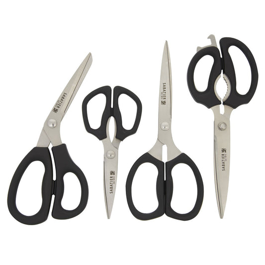 Sabatier 4-Piece Kitchen Shear Set – Stainless Steel Scissors with Soft Grip Handles in Black