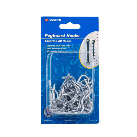 Zenith Pegboard Hooks - Zinc Plated - 50 Pack - Heavy Duty - Organize - Auzzistore