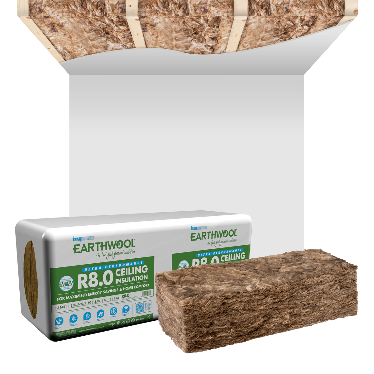 Earthwool R8.0 Ceiling Batt 350 x 460 x 1160 - 7 Pack - High Thermal Performance