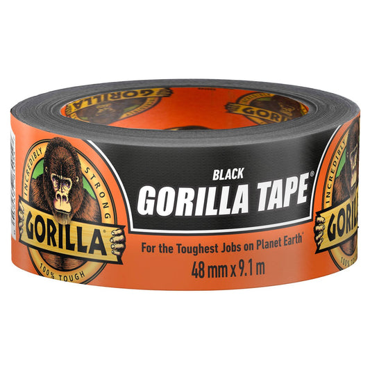 Gorilla Black Cloth Tape 48mm x 9m - Strong Adhesion - Weather Resistant