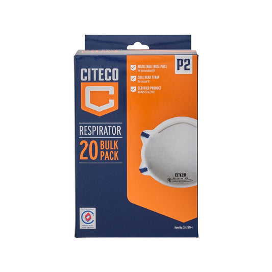 Citeco P2 Respirator 20 Pack - AS/NZS 1716:2012 - 140mm x 200mm x 140mm - Secure Fit - Auzzistore