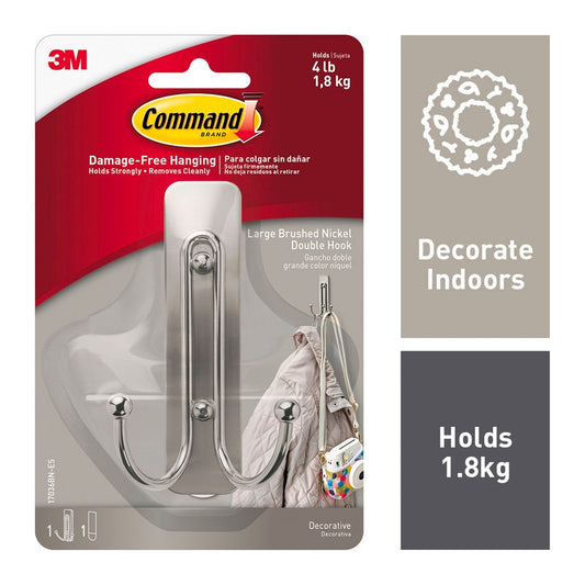 Command Brushed Nickel Double Wall Hook - Large - 1 Pack - 109mm x 171mm – view 2
