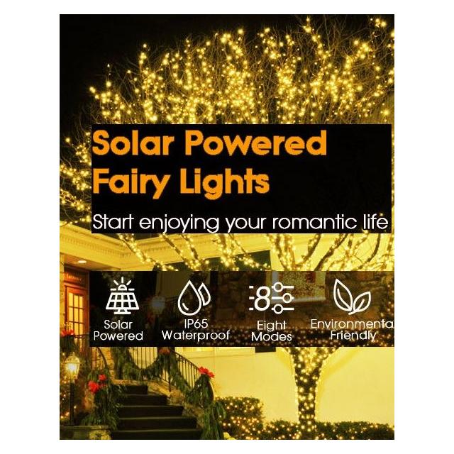 200 Waterproof LED Solar Fairy Light Outdoor with 8 Lighting Modes for Home,Garden and Decoration