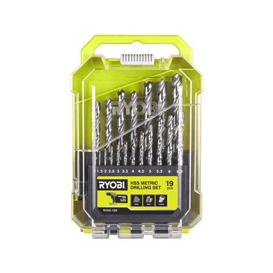 Ryobi Drill Bit Set - 19 Piece - High Speed Steel - Metric Sizes - Auzzistore